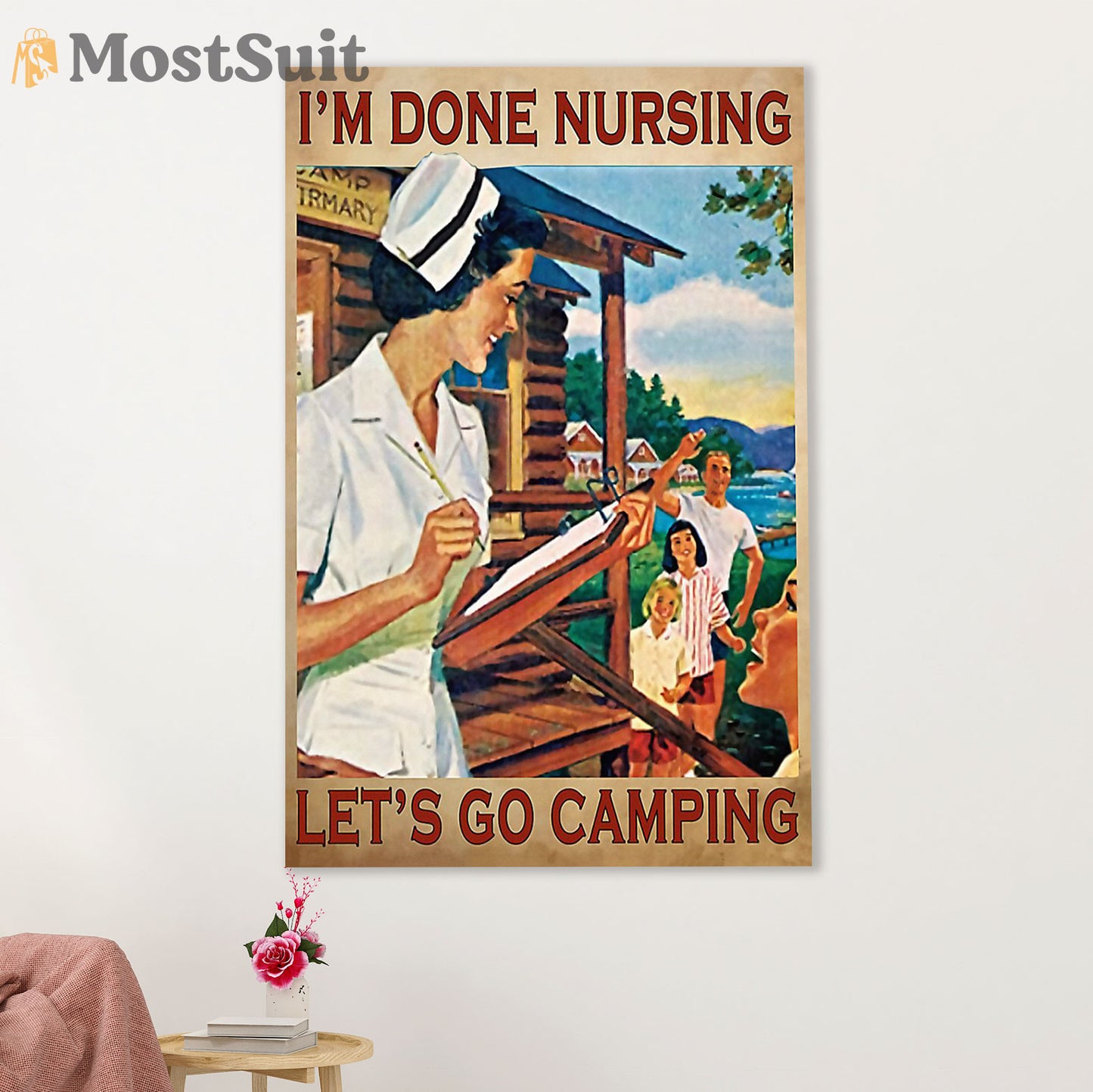 Nurse Canvas Wall Art Prints | Nurse Loves Camping | Gift for Woman Nurse, Female Nursing