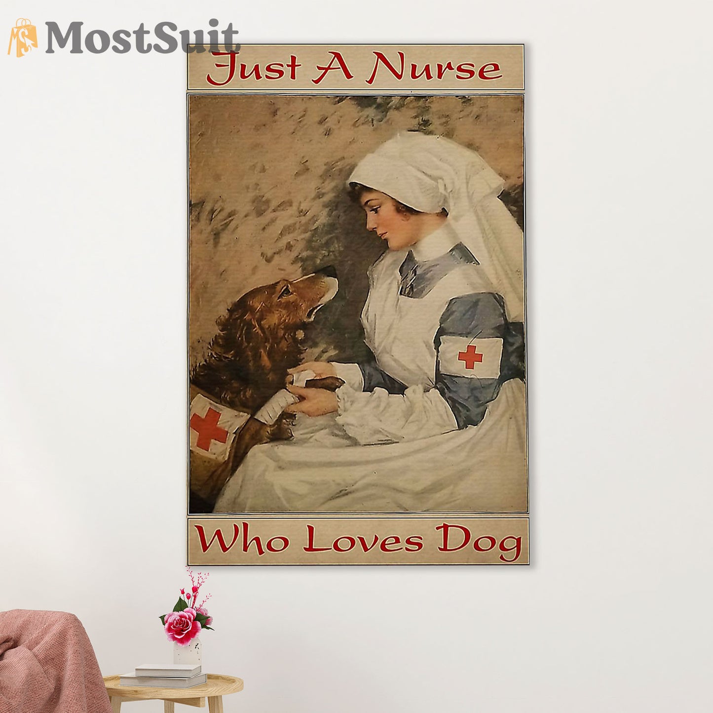 Nurse Canvas Wall Art Prints | Nurse Loves Dog | Gift for Woman Nurse, Female Nursing