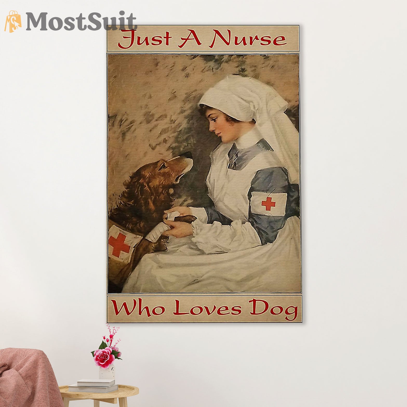 Nurse Canvas Wall Art Prints | Nurse Loves Dog | Gift for Woman Nurse, Female Nursing