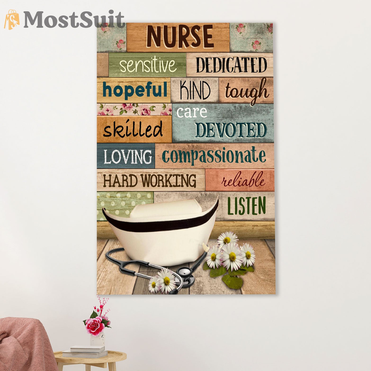 Nurse Poster | Care Devoted | Wall Art Gift for Woman Nurse, Female Nursing