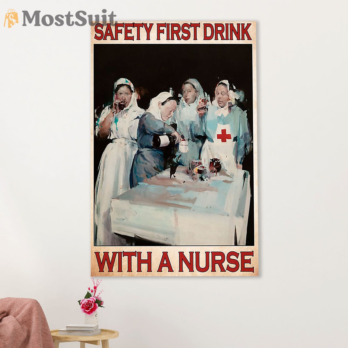 Nurse Canvas Wall Art Prints | Safety First | Gift for Woman Nurse, Female Nursing