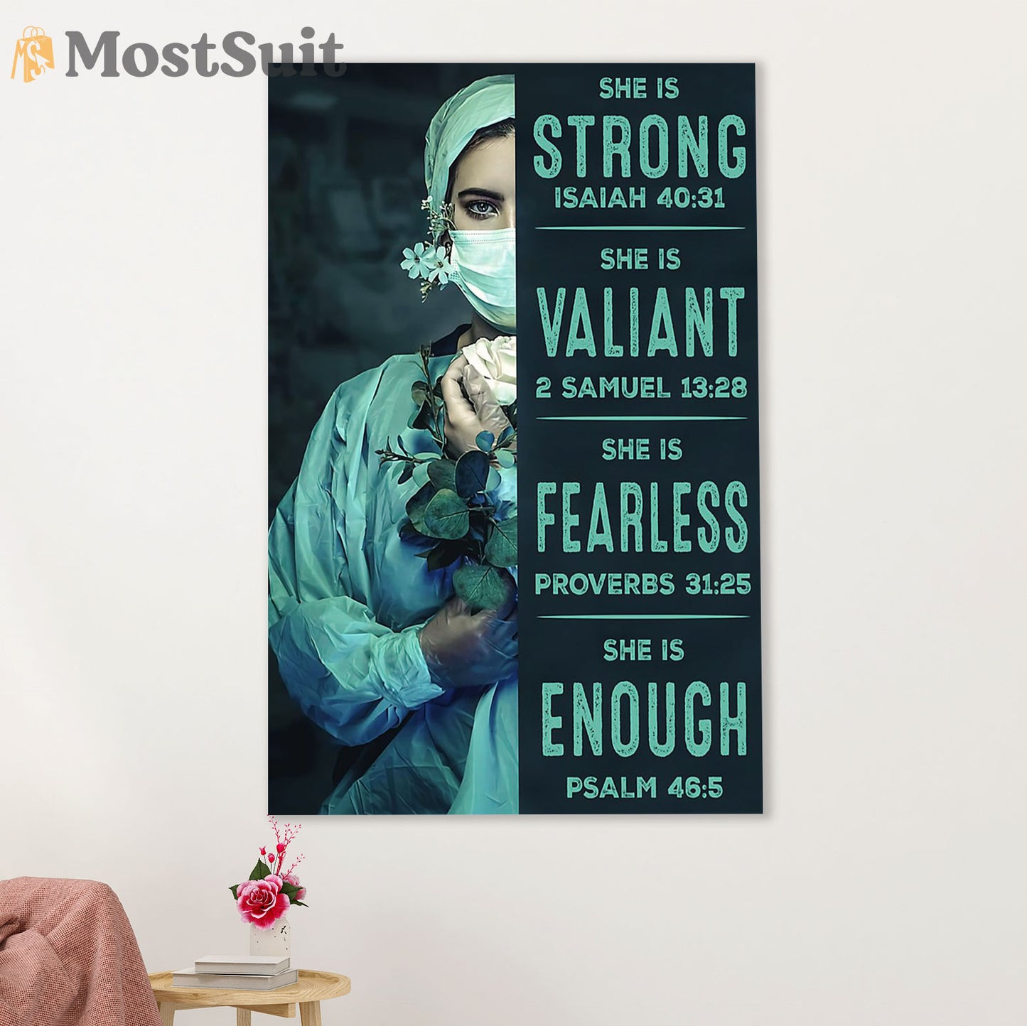 Nurse Canvas Wall Art Prints | She Is Strong | Gift for Woman Nurse, Female Nursing