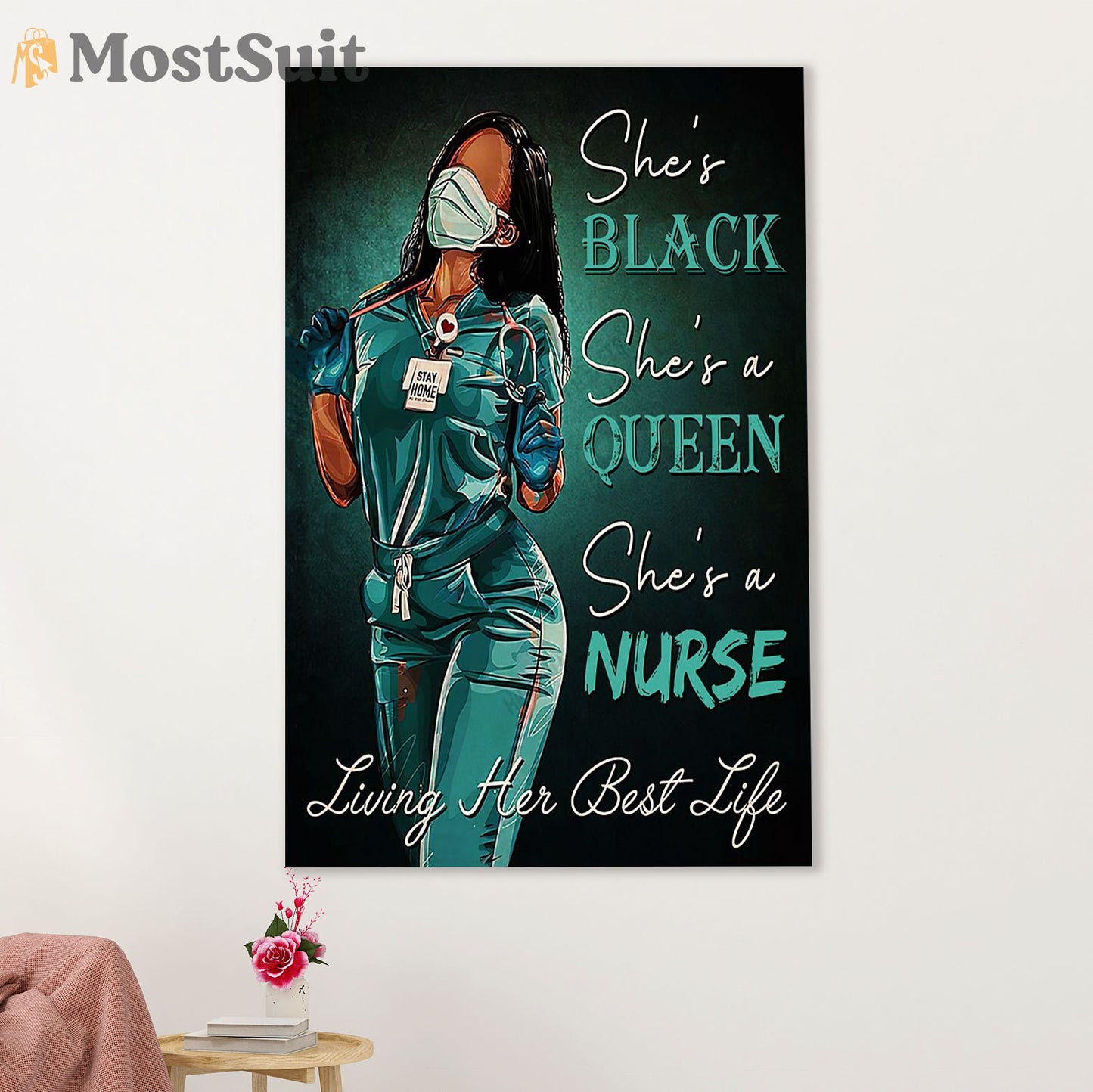 Nurse Canvas Wall Art Prints | Black Queen Nurse | Gift for Woman Nurse, Female Nursing