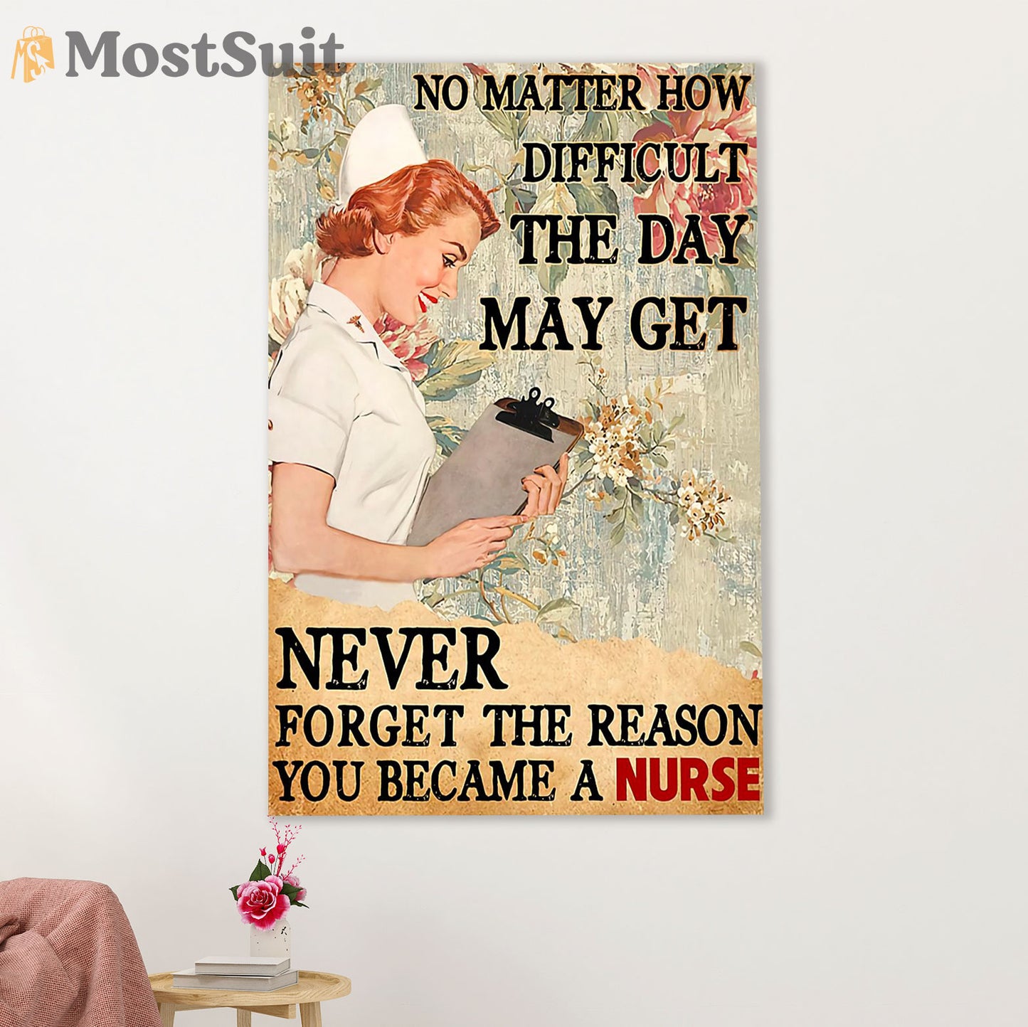 Nurse Canvas Wall Art Prints | No Matter How Difficult | Gift for Woman Nurse, Female Nursing