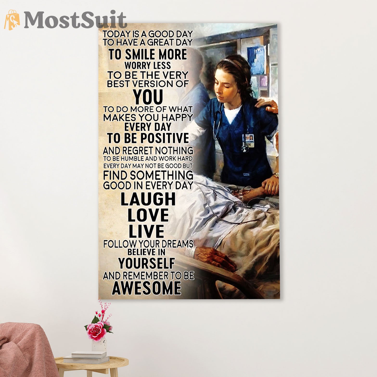 Nurse Poster | Laugh Love Live | Wall Art Gift for Woman Nurse, Female Nursing