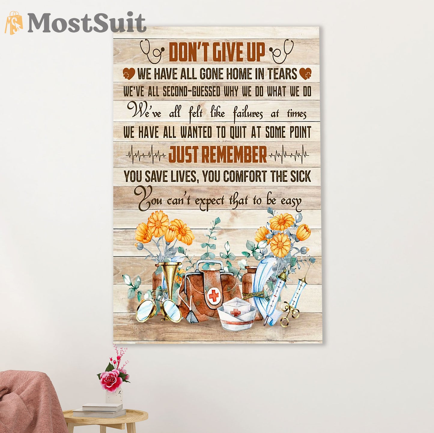 Nurse Canvas Wall Art Prints | Don't Give Up | Gift for Woman Nurse, Female Nursing