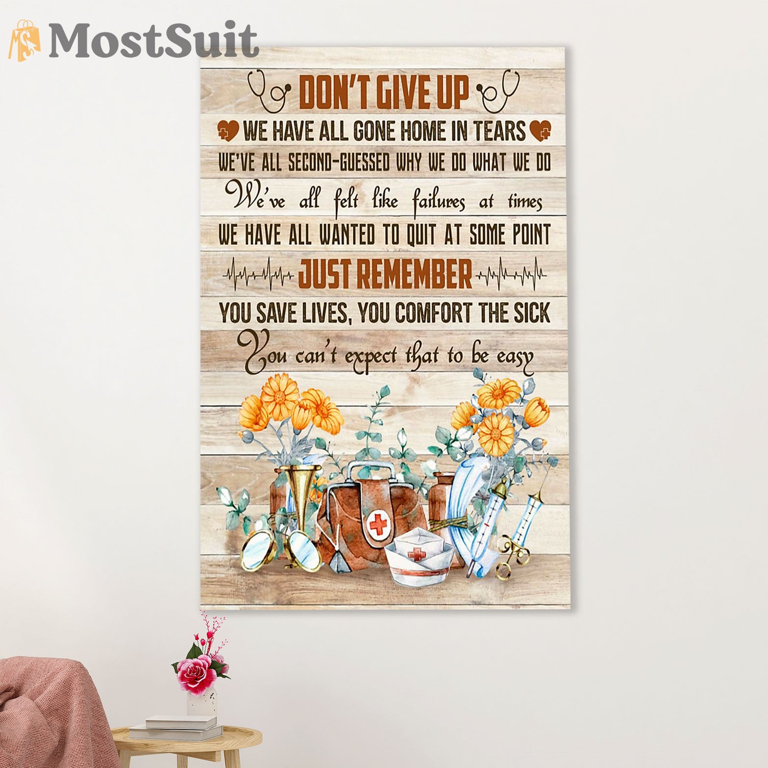 Nurse Canvas Wall Art Prints | Don't Give Up | Gift for Woman Nurse, Female Nursing