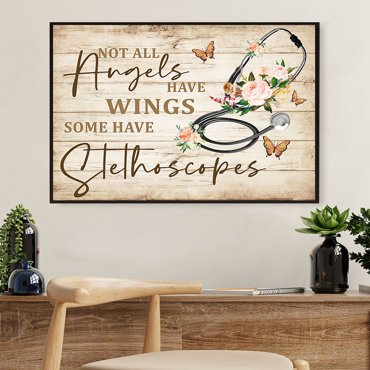Nurse Poster | Nurse Angels Have Stethoscopes | Wall Art Gift for Woman Nurse, Female Nursing