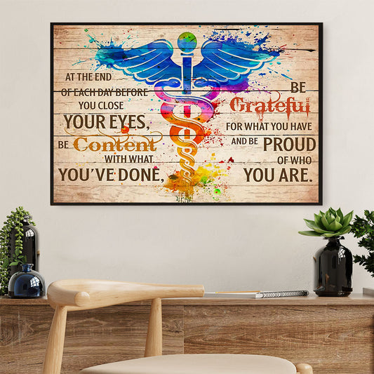 Nurse Canvas Wall Art | Be Content Be Grateful | Gift for Woman Nurse, Female Nursing