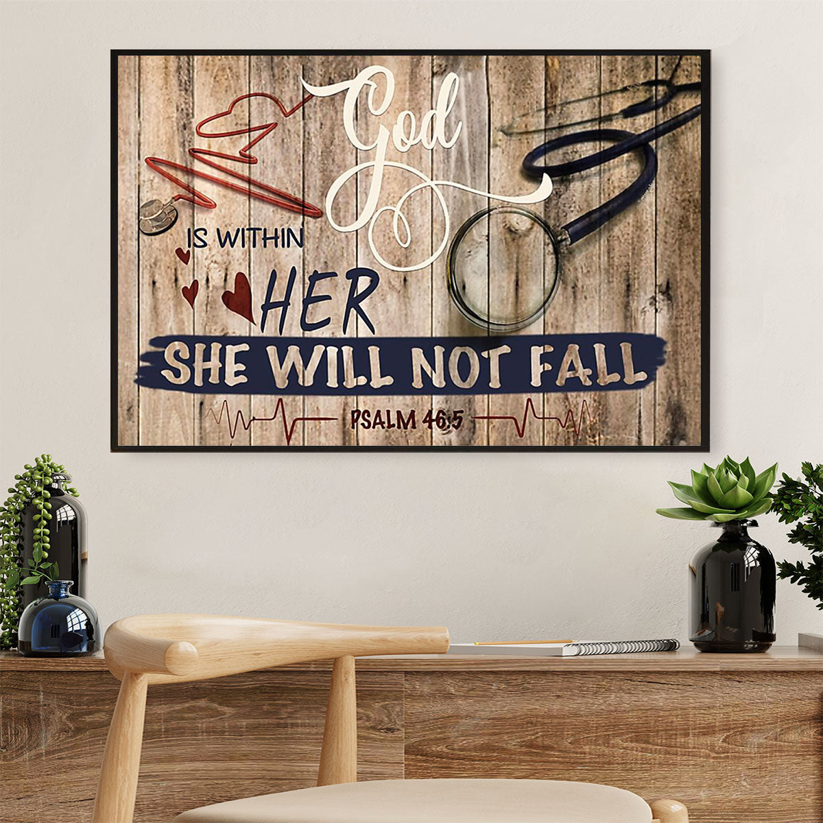 Nurse Poster | God Is Within Her | Wall Art Gift for Woman Nurse, Female Nursing