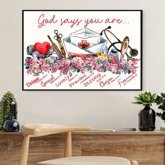 Nurse Poster | God Says You Are | Wall Art Gift for Woman Nurse, Female Nursing