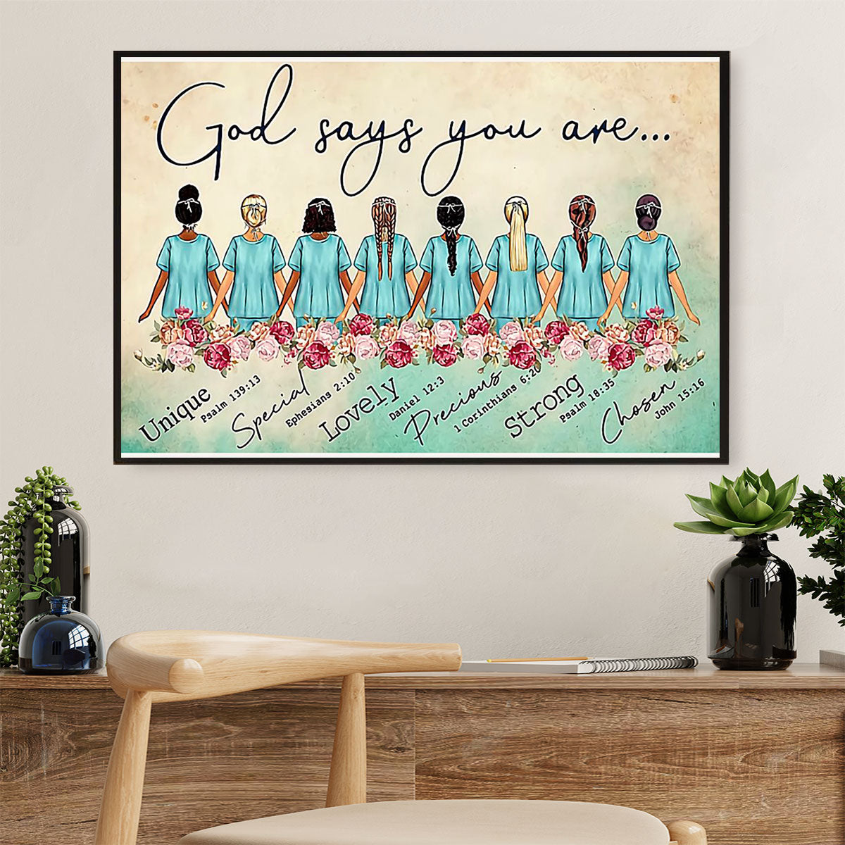 Nurse Poster | God Says You Are | Wall Art Gift for Woman Nurse, Female Nursing