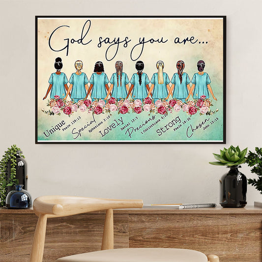 Nurse Poster | God Says You Are | Wall Art Gift for Woman Nurse, Female Nursing