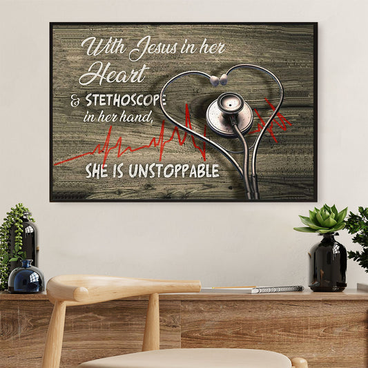 Nurse Canvas Wall Art | She Is Unstoppable | Gift for Woman Nurse, Female Nursing