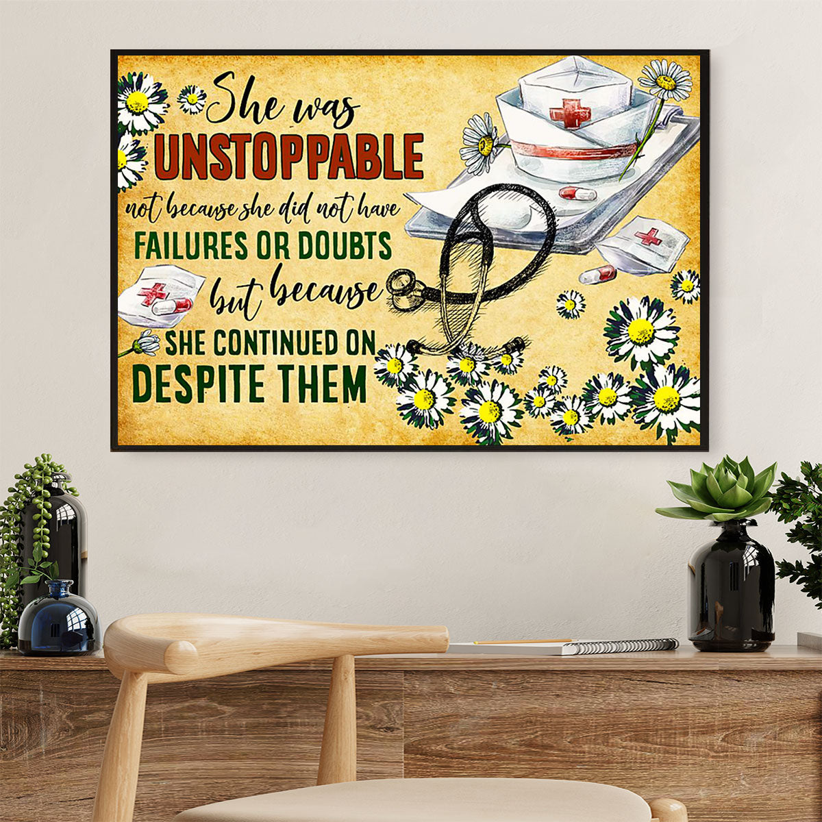 Nurse Poster | She Is Unstoppable | Wall Art Gift for Woman Nurse, Female Nursing