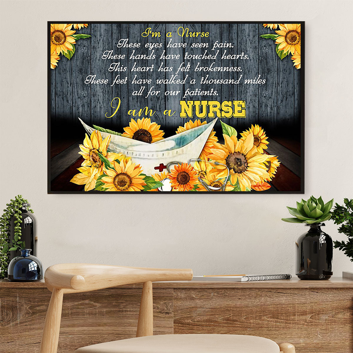 Nurse Canvas Wall Art | Sunflower I Am A Nurse | Gift for Woman Nurse, Female Nursing