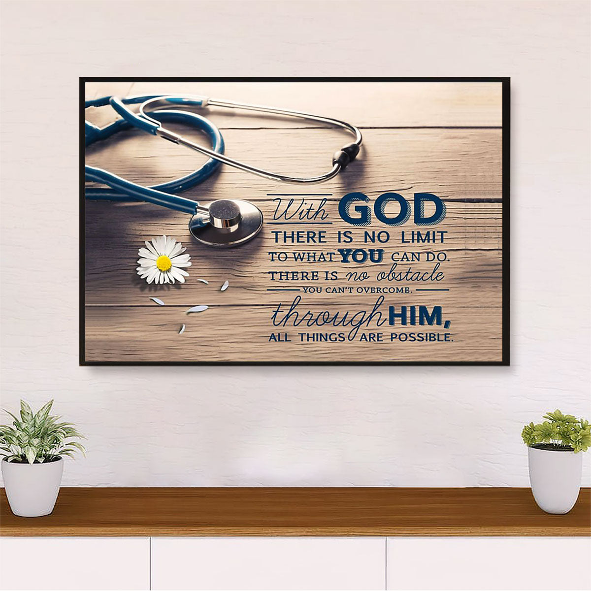Nurse Poster | With God | Wall Art Gift for Woman Nurse, Female Nursing