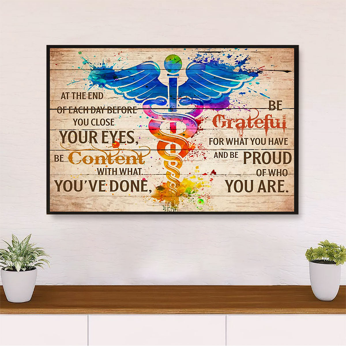Nurse Poster | Be Content Be Grateful | Wall Art Gift for Woman Nurse, Female Nursing