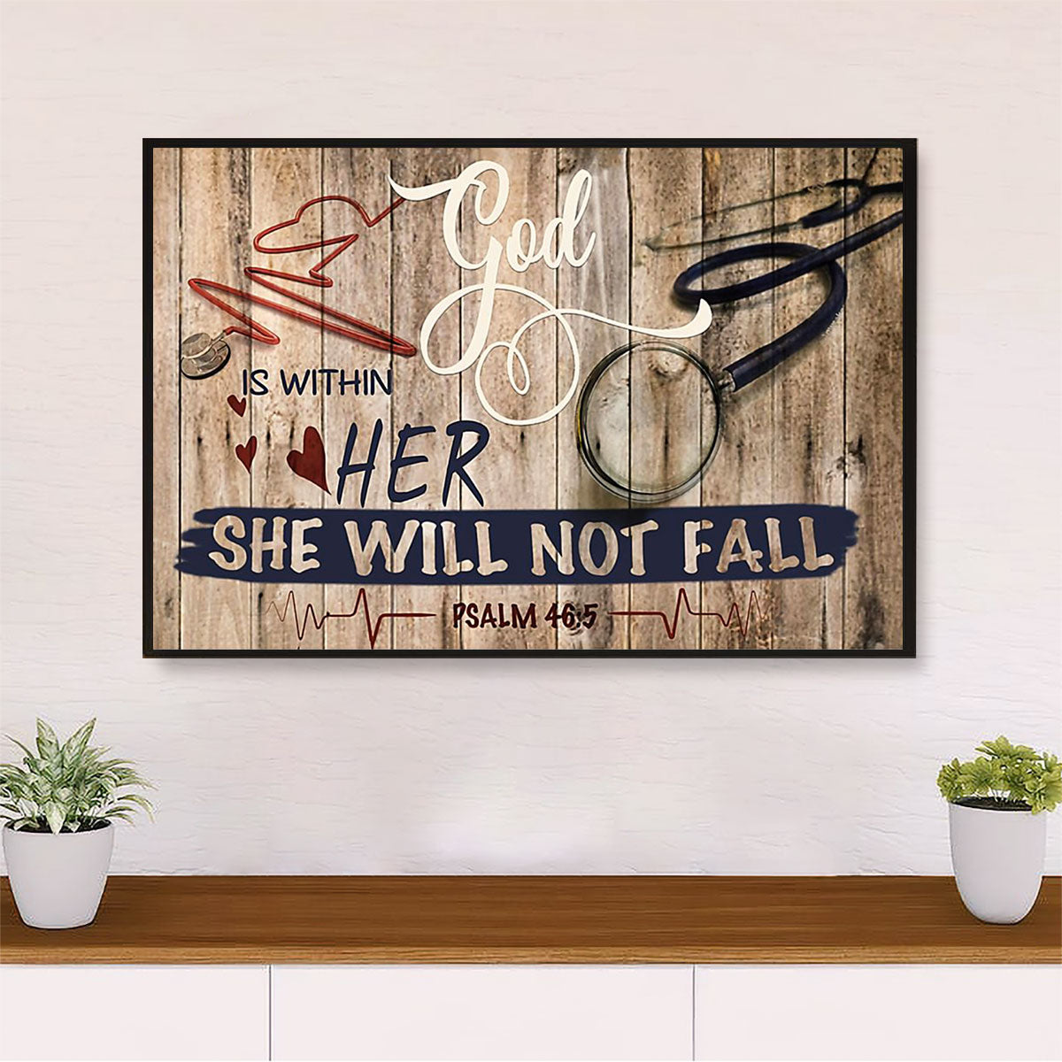 Nurse Poster | God Is Within Her | Wall Art Gift for Woman Nurse, Female Nursing