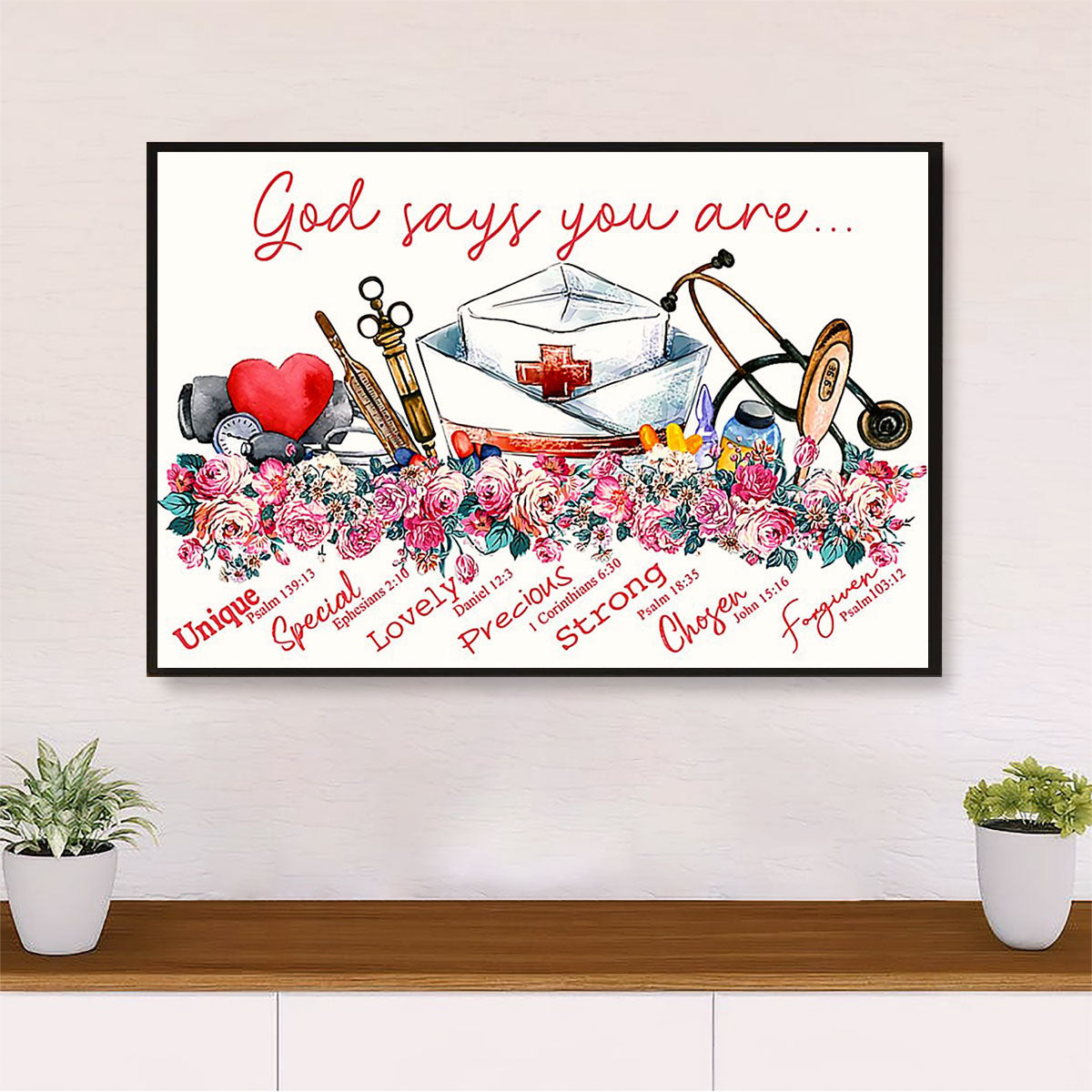 Nurse Poster | God Says You Are | Wall Art Gift for Woman Nurse, Female Nursing
