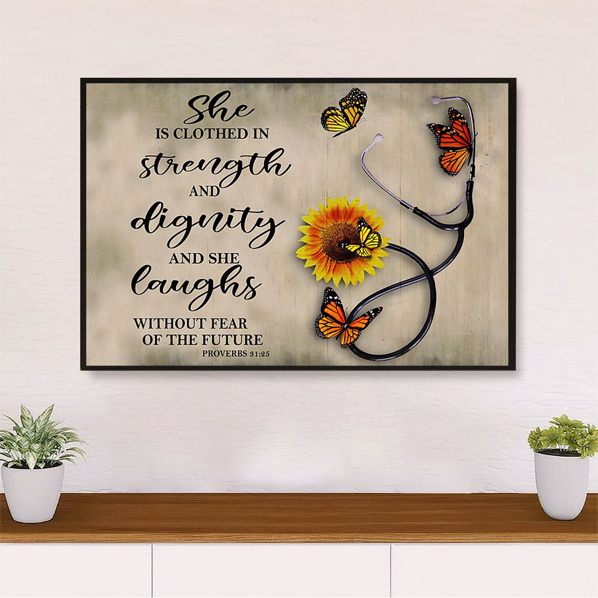 Nurse Poster | She Is Clothed In Strength | Wall Art Gift for Woman Nurse, Female Nursing