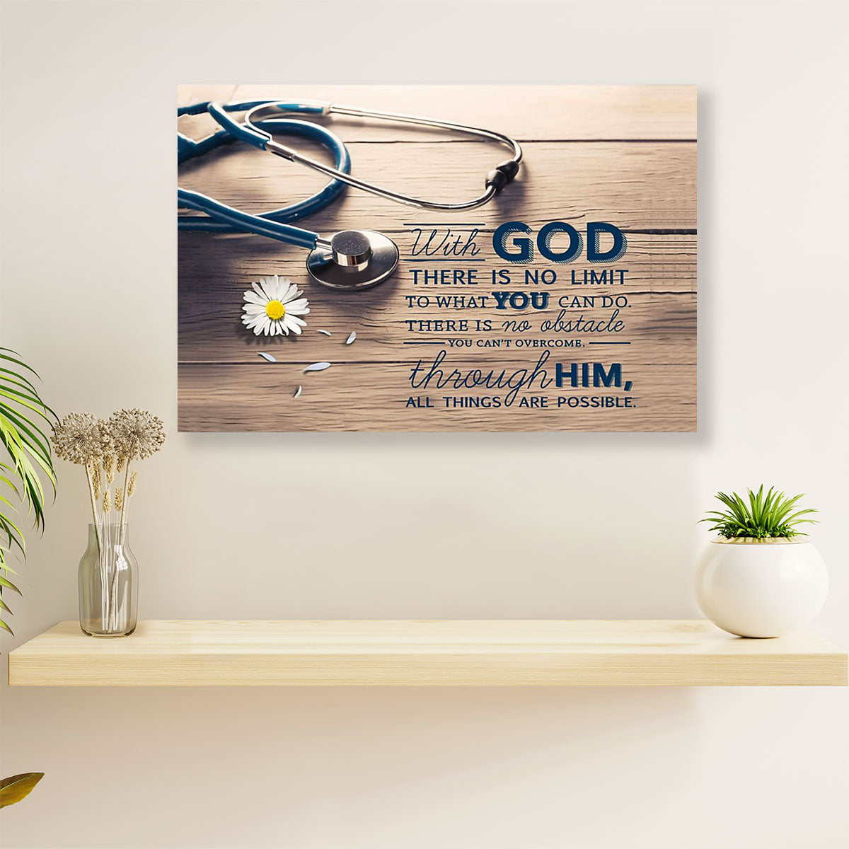 Nurse Canvas Wall Art | With God | Gift for Woman Nurse, Female Nursing