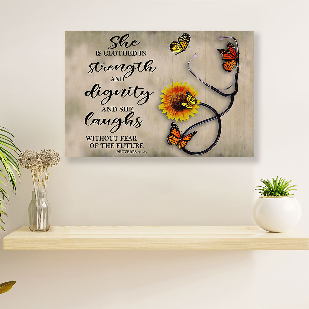 Nurse Poster | She Is Clothed In Strength | Wall Art Gift for Woman Nurse, Female Nursing
