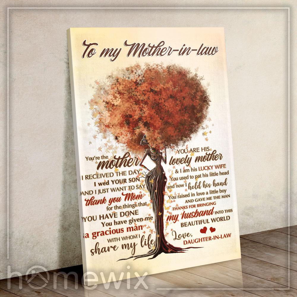 To My MotherInLaw, Thanks For Bringing My Husband Into This Beautiful World, Black Woman Canvas And Poster Wall Art | Wall Decor