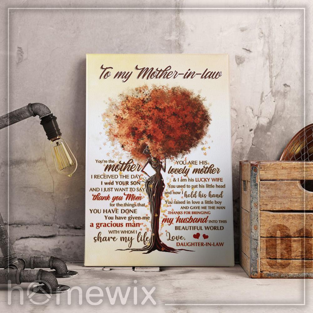 To My MotherInLaw, Thanks For Bringing My Husband Into This Beautiful World, Black Woman Canvas And Poster Wall Art | Wall Decor