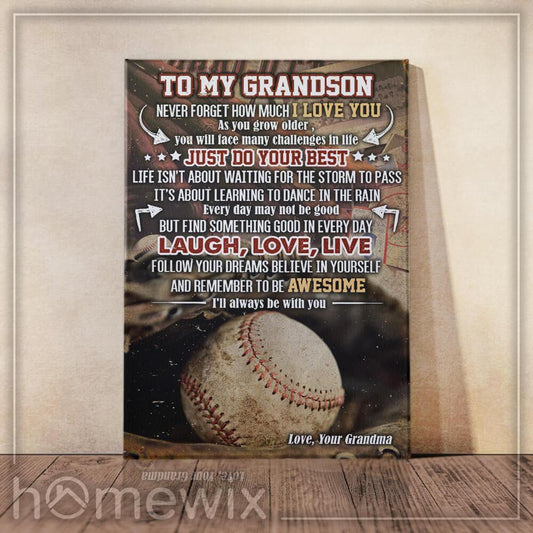 Baseball Grandson, Love, Grandma Canvas And Poster Wall Art | Wall Decor