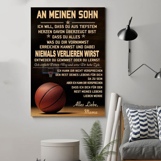 basketball Canvas and Poster Mom to Son never lose German vs wall decor visual art