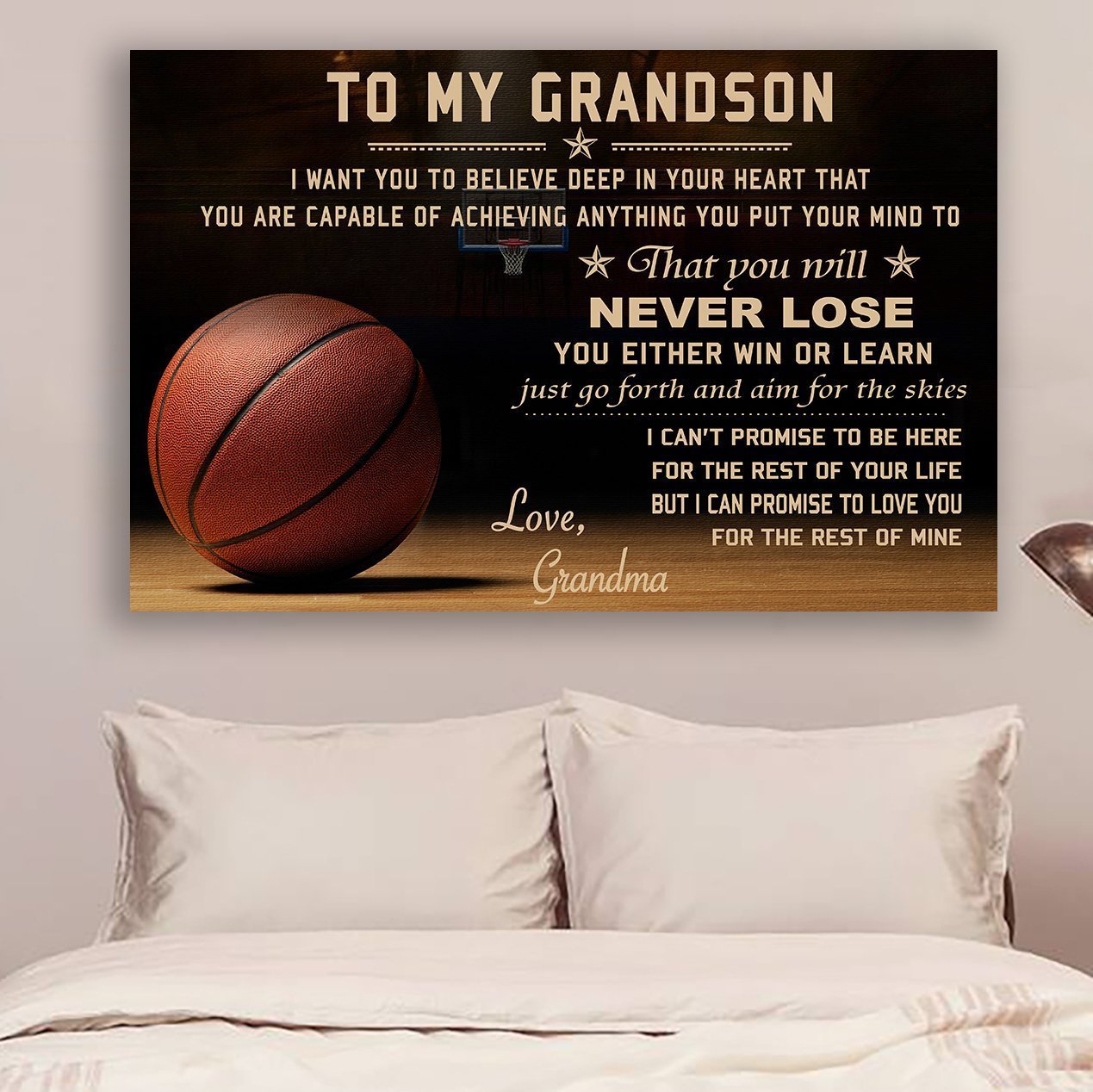 Basketball Grandma to Grandson Never Lose Canvas and Poster wall decor visual art