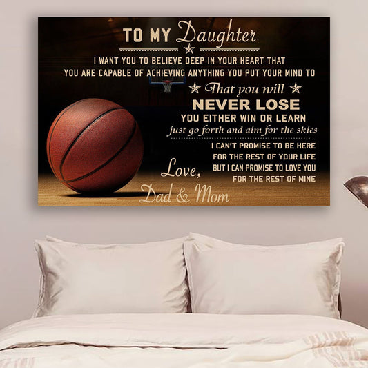 Canvas and Poster Basketball Dad and Mom to daughter Never Lose wall decor visual art