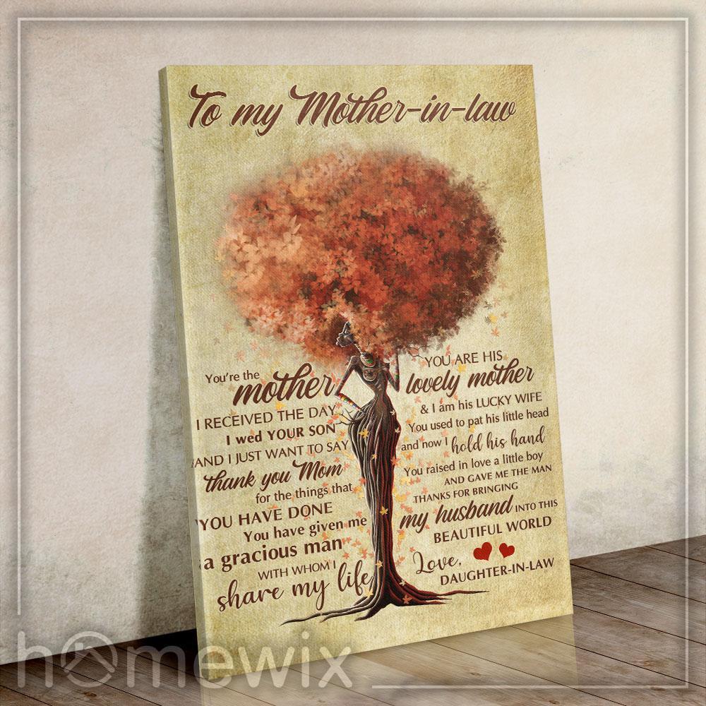 To My MotherInLaw, Thanks For Bringing My Husband Into This Beautiful World, Black Woman Canvas And Poster Wall Art | Wall Decor
