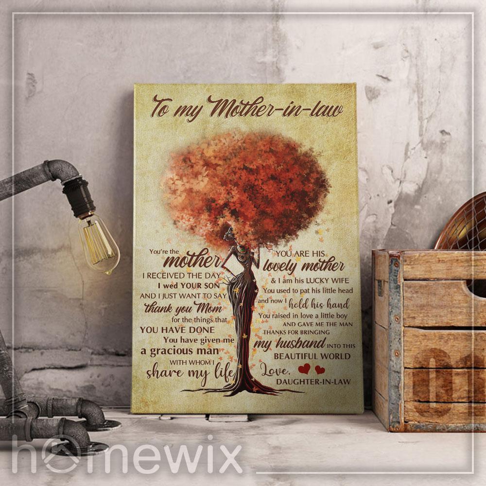 To My MotherInLaw, Thanks For Bringing My Husband Into This Beautiful World, Black Woman Canvas And Poster Wall Art | Wall Decor