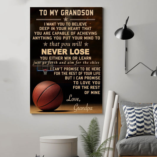 Basketball Canvas and Poster grandpa to grandson never lose wall decor visual art