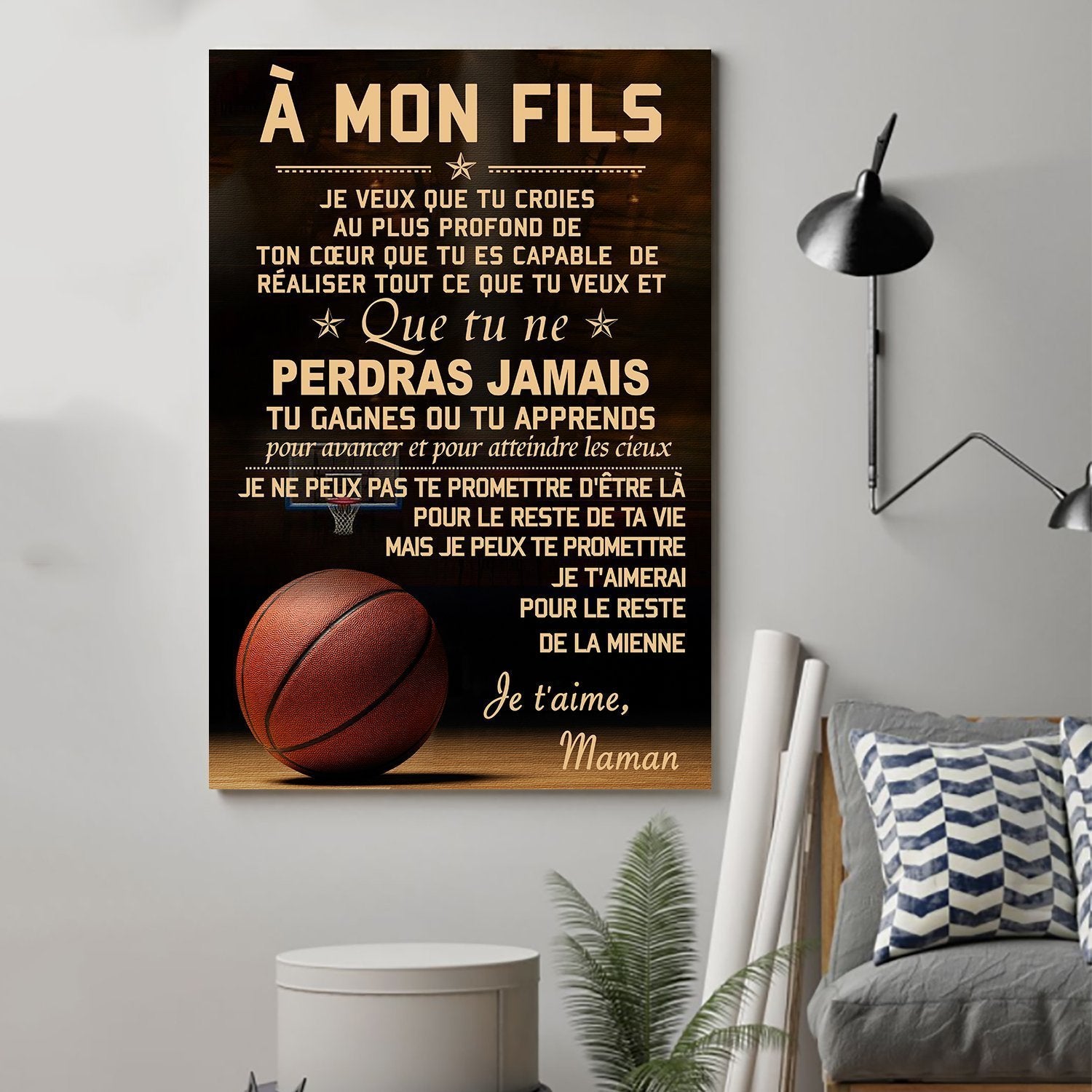 basketball Canvas and Poster Mom to Son never lose french vs wall decor visual art