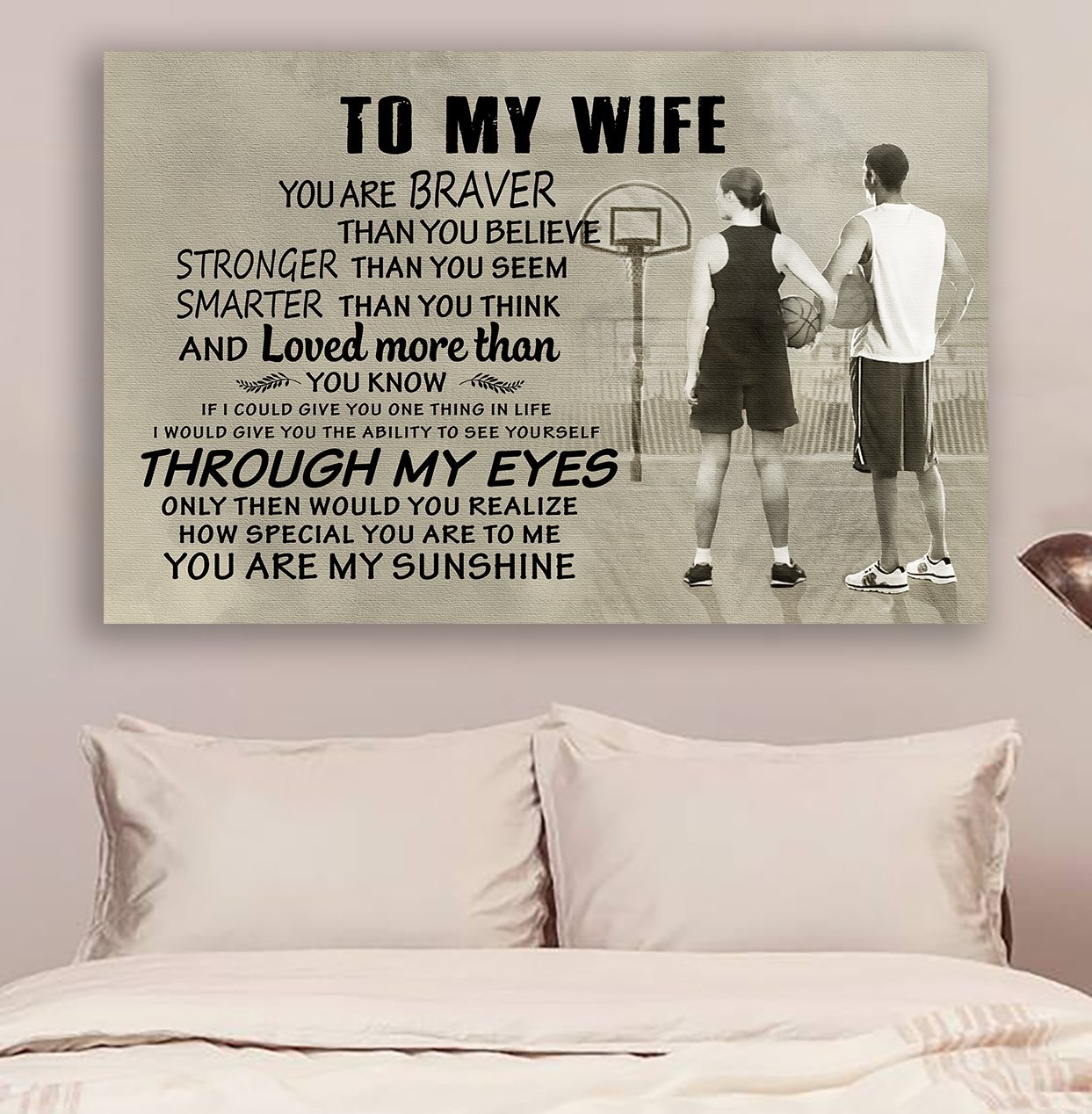 Basketball Canvas and Poster To my wife You are braver v2 wall decor visual art