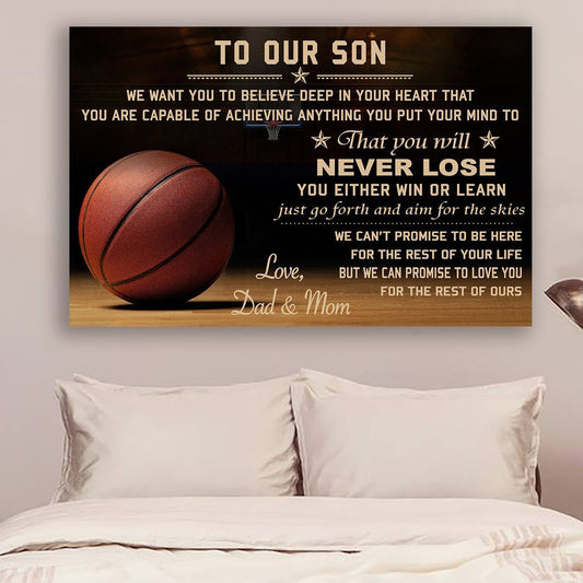 Basketball Canvas and Poster dad and mom to son never lose QH wall decor visual art