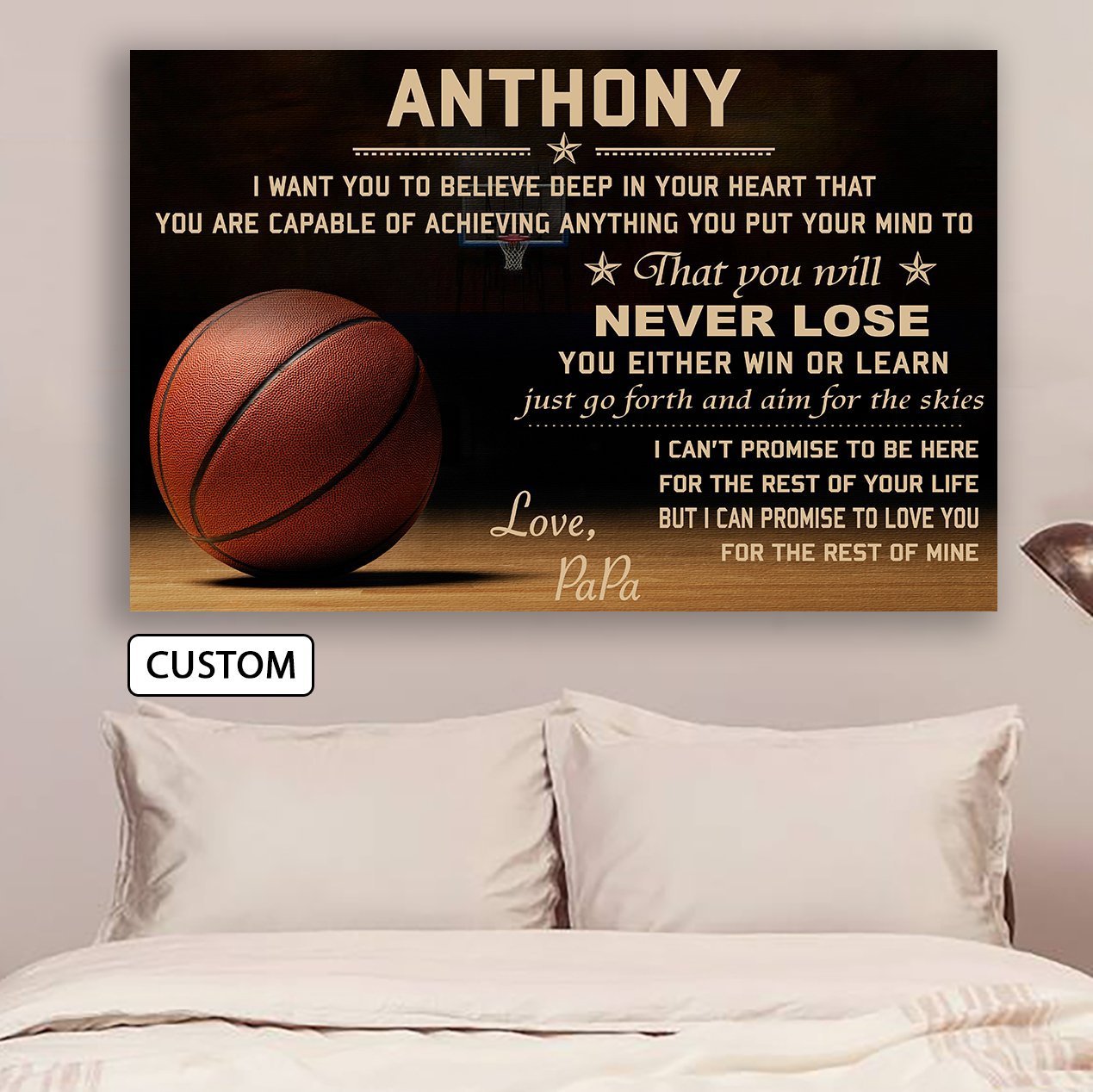 Basketball Canvas and Poster dad to son never lose wall decor