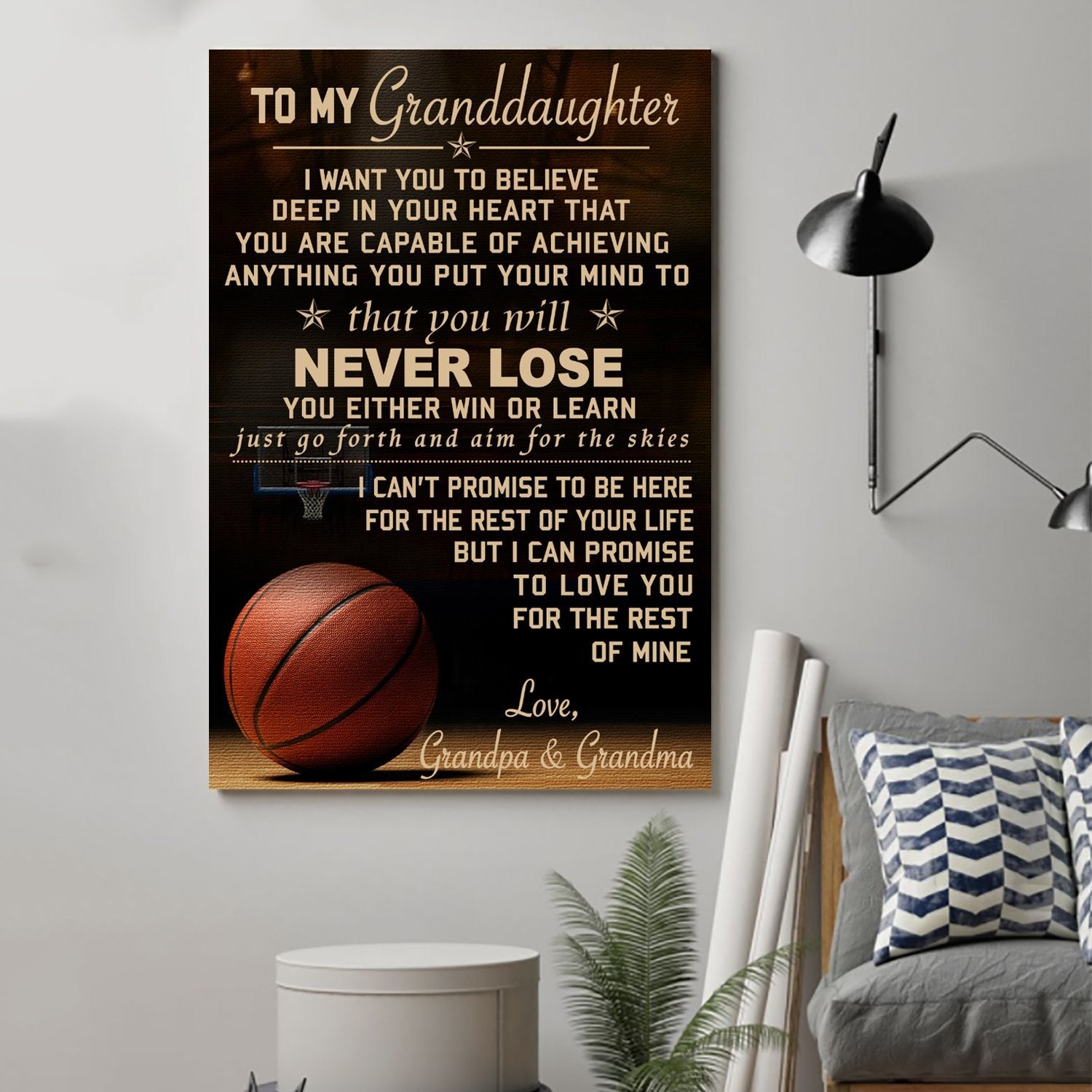 Basketball Canvas and Poster Grandpa&grandma to granddaughter never lose wall decor visual art
