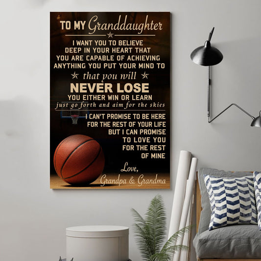 Basketball Canvas and Poster Grandpa&grandma to granddaughter never lose wall decor visual art