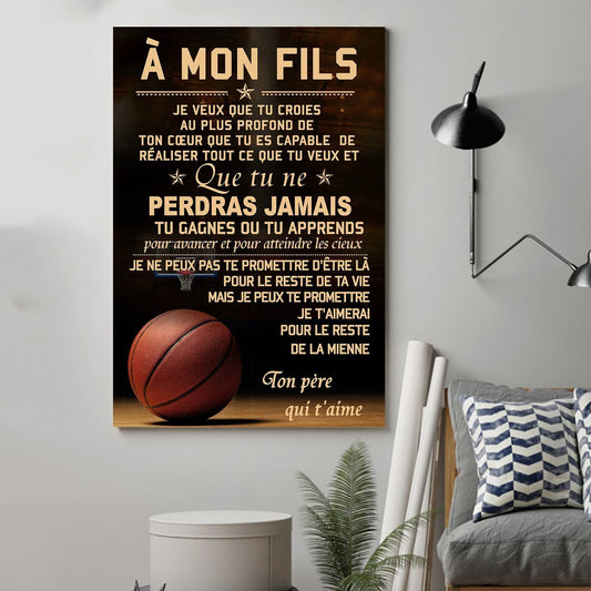 basketball Canvas and Poster Dad to Son never lose french vs wall decor visual art