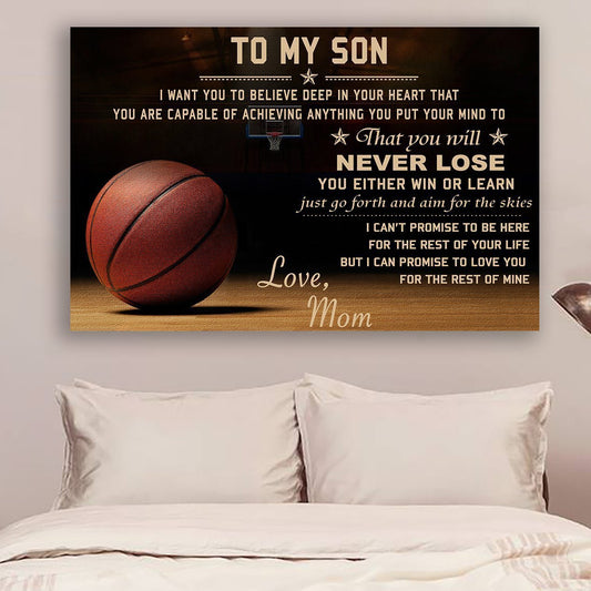 Basketball Canvas and Poster mom to son never lose wall decor visual art