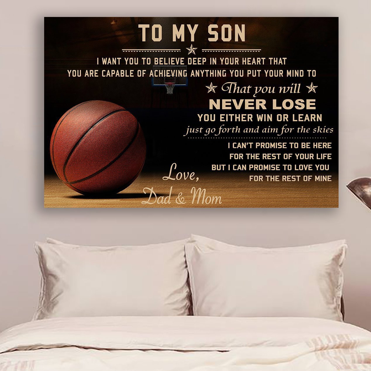 Basketball Canvas and Poster Dad and Mom to Son Never Lose | wall decor visual art