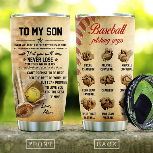 Baseball Pitching Grips Son Stainless Steel Tumbler Cups Drinkware 20oz - MostSuit