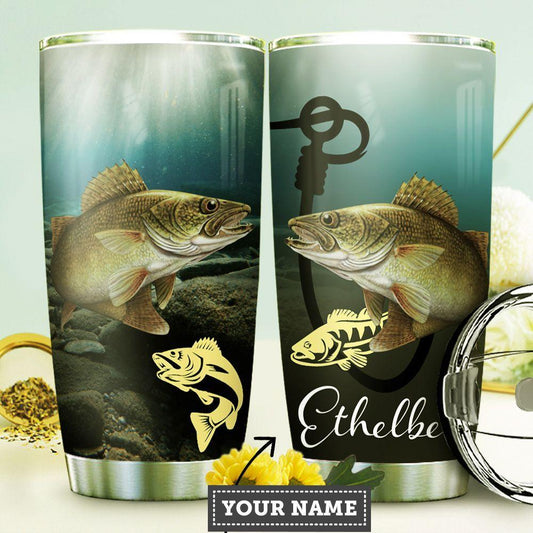 Walleye Fishing Personalized Fishing Rod Fishing Tackle Stainless Steel Tumbler Cups Drinkware 20oz - MostSuit