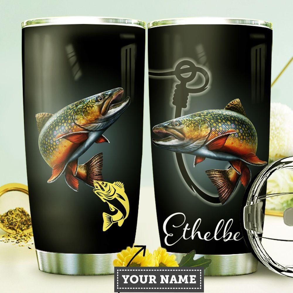 Trout Fishing Personalized Fishing Rod Fishing Tackle Stainless Steel Tumbler Cups Drinkware 20oz - MostSuit