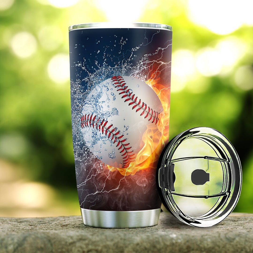 Personalized Baseball Water Fire TAZ0311011 Stainless Steel Tumbler - MostSuit