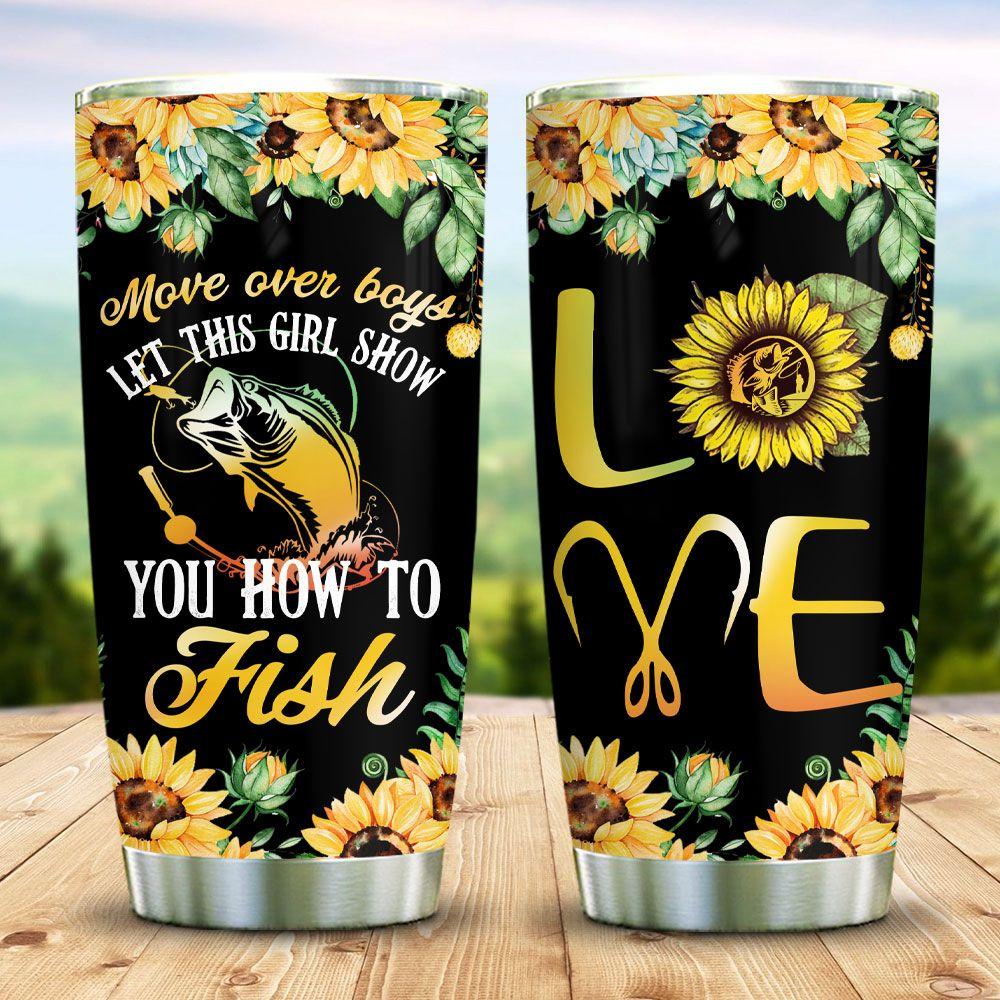 Sunflower Girls Love Fishing Fishing Rod Fishing Tackle Stainless Steel Tumbler Cups Drinkware 20oz - MostSuit